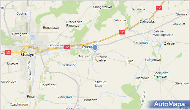 mapa Strzelce Wielkie, Strzelce Wielkie gmina Piaski na mapie Targeo